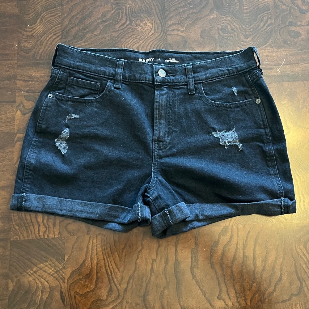 🖤 Old Navy Women’s Mid-Rise Boyfriend Distressed Jean Shorts – Black – Size 6